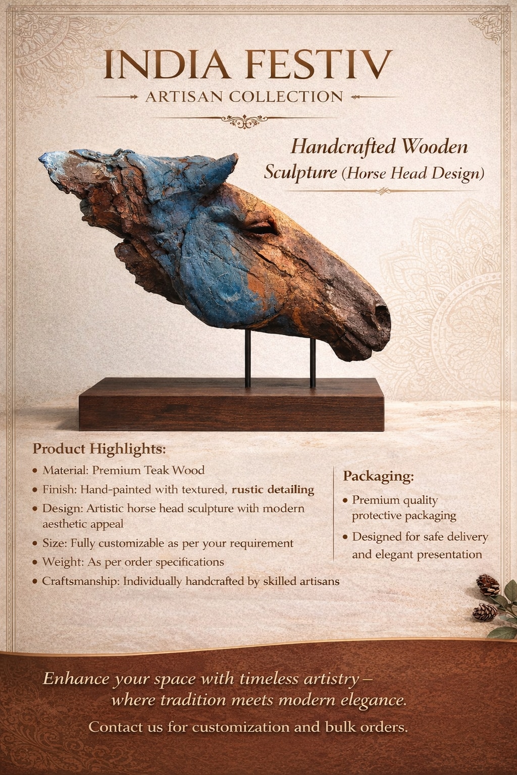 Handcrafted teak hor